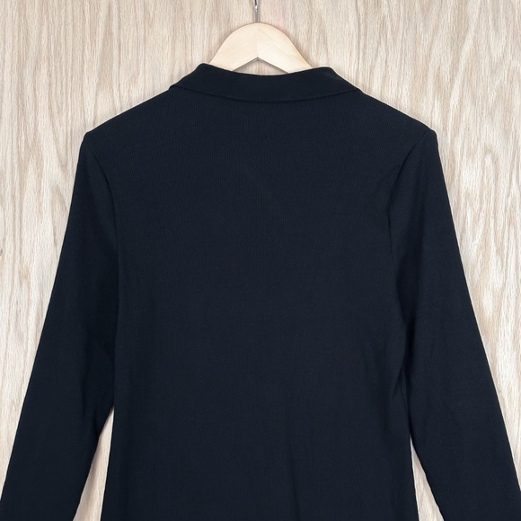 Gap Black Button Down Midi Shirt Dress – Long Sleeve, Collared, Ribbed Knit - Picture 7 of 10